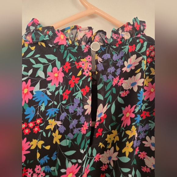 Catherine Malendrino Top Womens XS Ditsy Floral Ruffled Blouse Peplum Keyhole - Picture 3 of 8